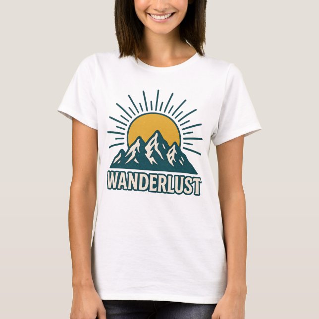 Wanderlust Retro Teal Mountain Sunrise | Hiking T-Shirt (Front)