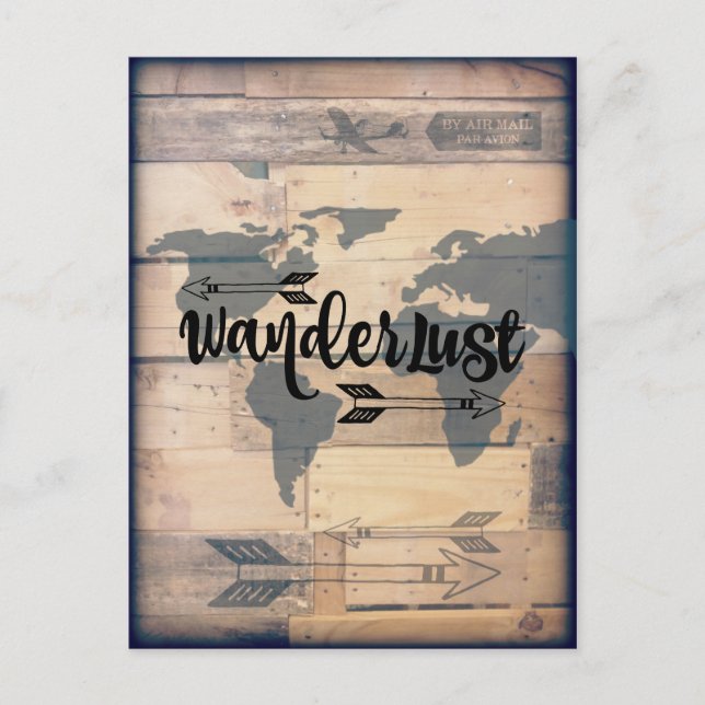 Wanderlust Rustic Wood Travel Postcard (Front)