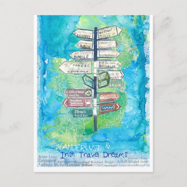 Wanderlust Signpost of Ireland  Postcard (Front)