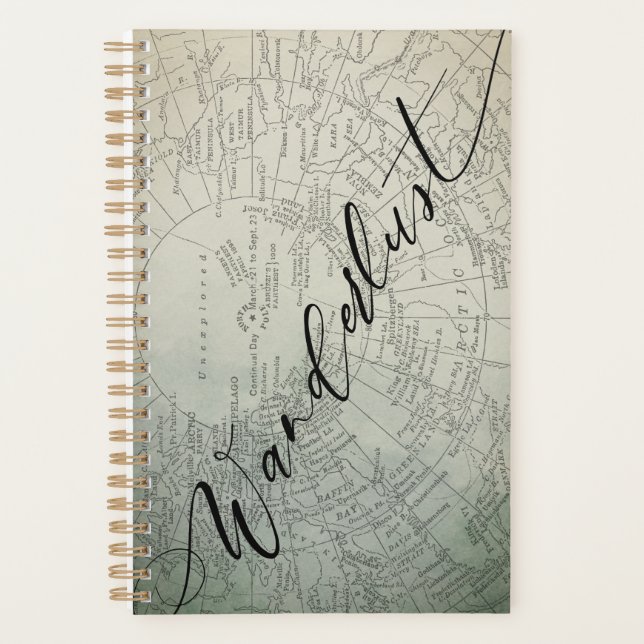 Wanderlust Teal Ombre Watercolor Adventure Map Planner (Front)