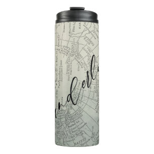 Wanderlust Teal Ombre Watercolor Adventure Map Thermal Tumbler