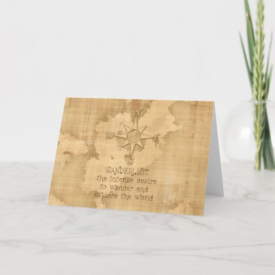 "Wanderlust..." Travelling Quote on Vintage Paper Card ...