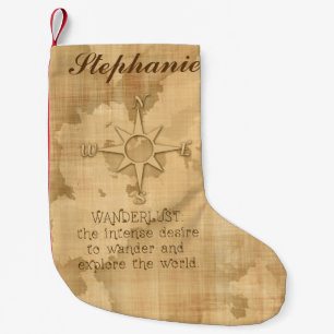 Wanderlust..." Travelling Quote on Vintage Paper Small Christmas Stocking