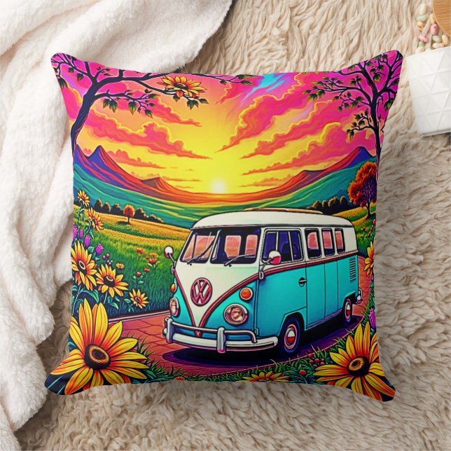 Wanderlust Van Sunset Art Cushion (Blanket)