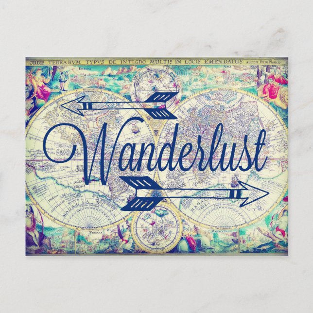 Wanderlust Vintage Map Travel Postcard (Front)