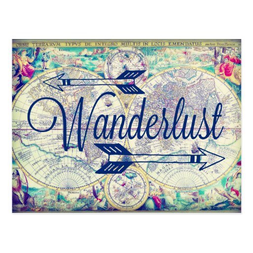 Image of Wanderlust Vintage Map Travel Postcard