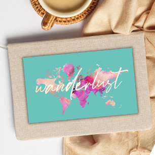 Wanderlust Watercolor World Map Travel Pink Gold   Rectangular Sticker