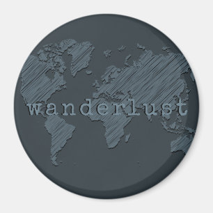 Wanderlust World Map   Gunmetal Grey Magnet