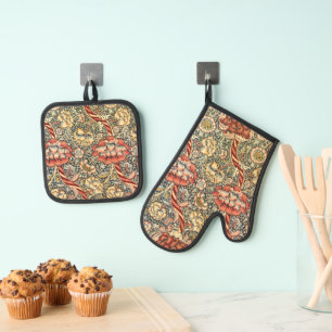 Wandle by William Morris, Vintage Textile Fine Art Oven Mitt & Pot Holder Set