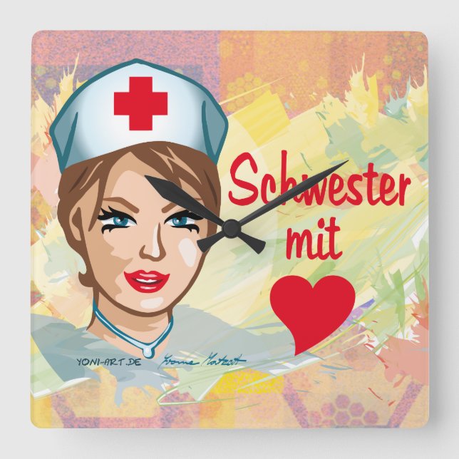 Wanduhr quadrat - Schwester Herz Square Wall Clock (Front)
