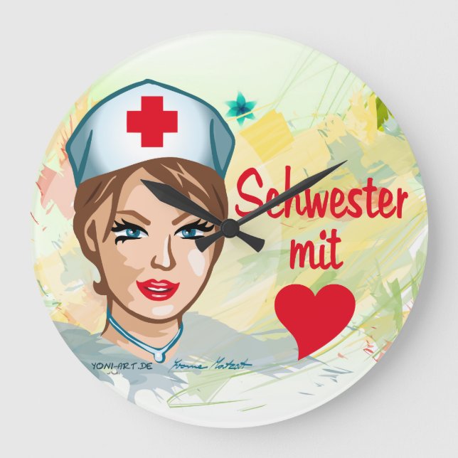 Wanduhr rund - Schwester mit Herz Large Clock (Front)