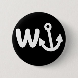 wanker w anchor square  6 cm round badge