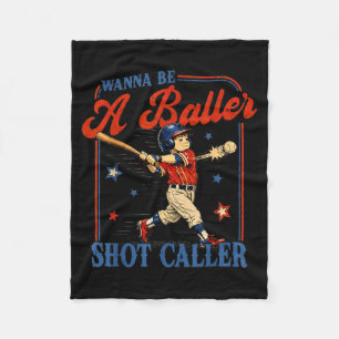 Wanna Be a Baller Shot Caller Vintage Baseball Kid Fleece Blanket