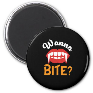 Wanna Bite Funny Vampire Pun Halloween Magnet