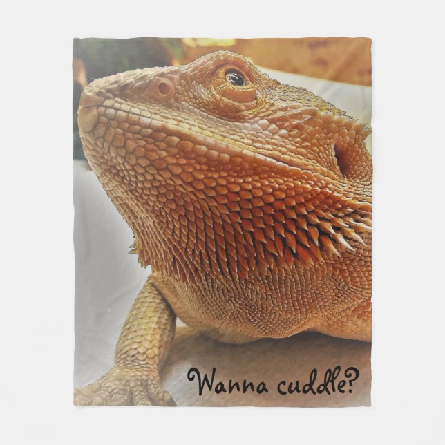 Wanna cuddle Cute Bearded Dragon Print Fleece Blanket (Front)