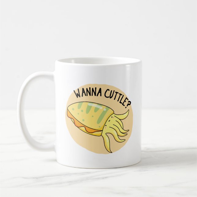 Wanna Cuttle Funny Cuttlefish Pun  Coffee Mug (Left)