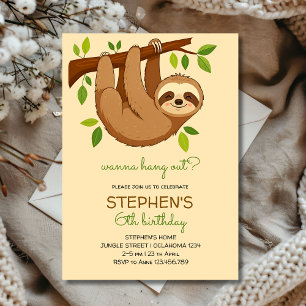 Wanna hang out? sloth kids birthday invitation