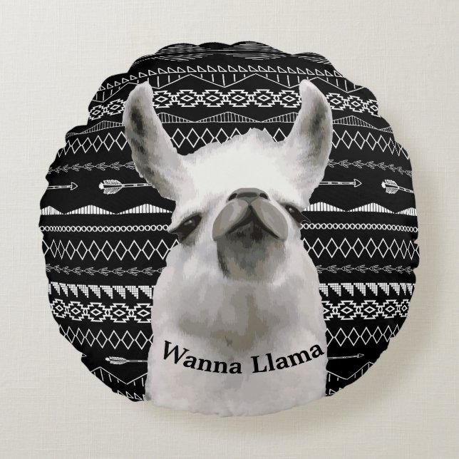 Wanna Llama Tribal Aztec Pattern  Round Cushion (Front)