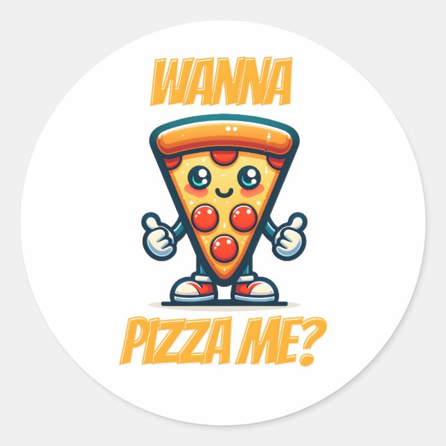 Wanna Pizza Me | Funny Food Pun Classic Round Sticker (Front)