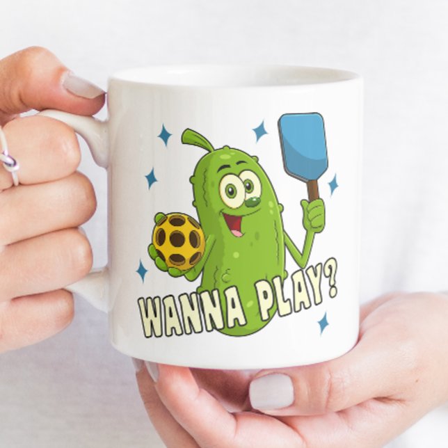 Wanna Play Cartoon Pickle With Name Pickleball Coffee Mug (Creator Uploaded)