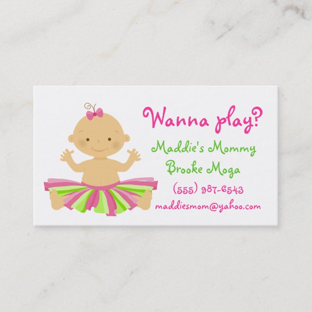 Wanna play? Mummy playdate card for baby girl. (Front)