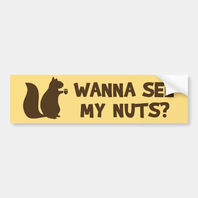 Wanna See My Nuts? - Funny Squirrel Lovers Humor Bumper Sticker (Front)