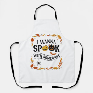 Wanna Spook Somebody Halloween Pumpkins Spider Bat Apron