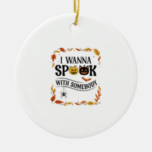 Wanna Spook Somebody Halloween Pumpkins Spider Bat Ceramic Tree Decoration