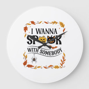 Wanna Spook Somebody Halloween Pumpkins Spider Bat Large Clock
