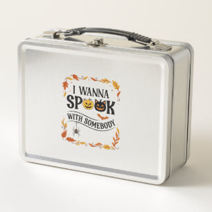 Wanna Spook Somebody Halloween Pumpkins Spider Bat Metal Lunch Box