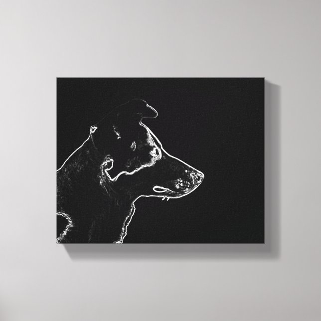 Want a Dog | White on Black Digital Photo Sketch Canvas Print (Front)