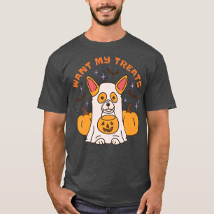 Want My Treats Cute Corgi Ghost Dog Halloween Pet T-Shirt