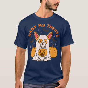 Want My Treats Cute Corgi Ghost Dog Halloween Pet T-Shirt