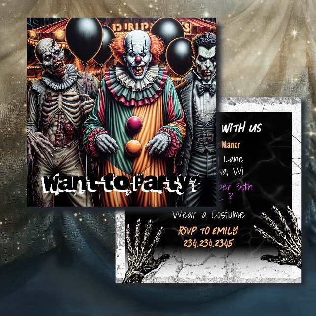 Want to Party? Clown, Vampire and Zombie Halloween (Creator Uploaded)