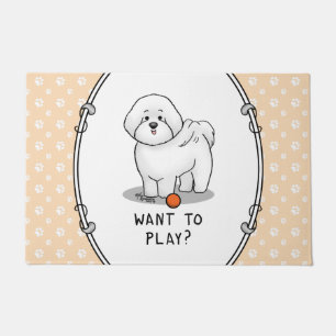 Want to Play? Bichon Frise Dog with Ball - Cute Doormat