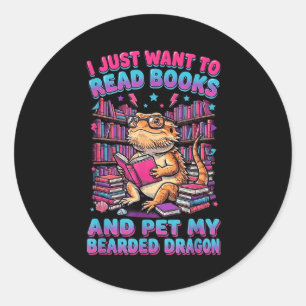 Want to read books and pet bearded dragon reptile classic round sticker