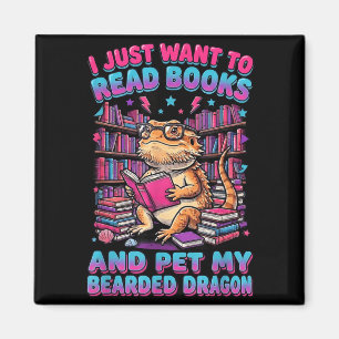 Want to read books and pet bearded dragon reptile magnet