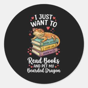Want to read books and pet bearded dragon vintage classic round sticker