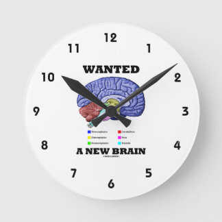 Wanted A New Brain (Anatomical Brain Attitude) Round Clock