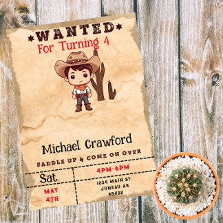 Wanted Birthday Boy Country Western  Invitation