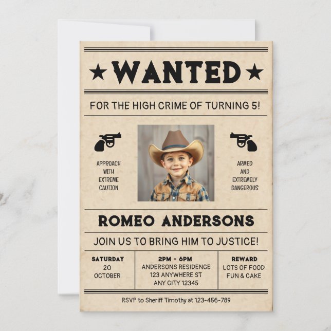Wanted  Birthday Invitation (Front)