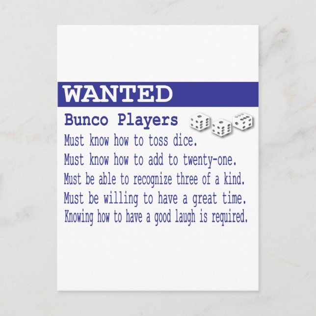wanted bunco players postcard (Front)