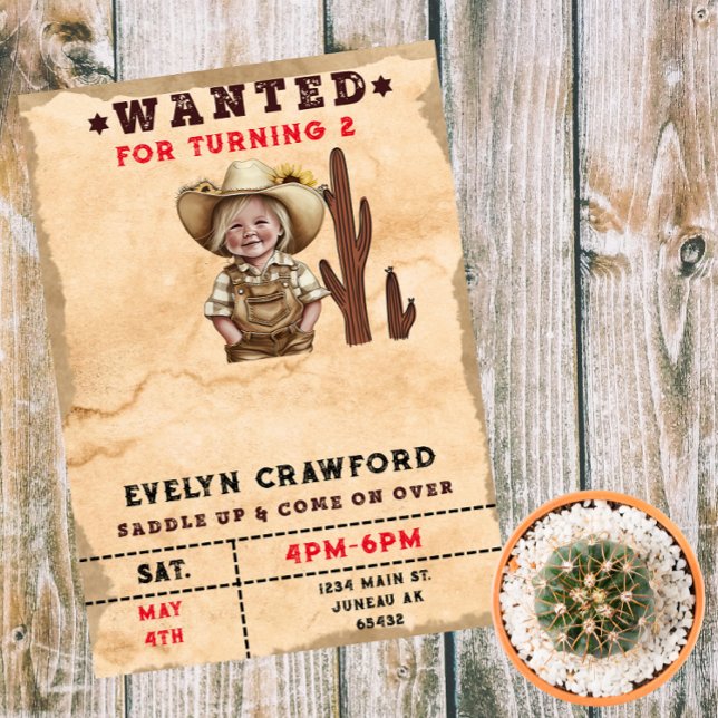 Wanted Country Western Cactus Girl Birthday  Magnetic Invitation (Creator Uploaded)