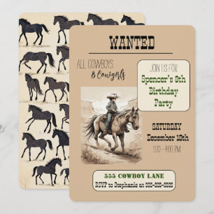 WANTED Cowboy Birthday Party - Riding Cowboy Invitation
