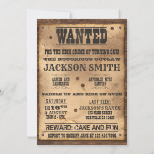 Wanted Cowboy Poster Invitation for Western Party