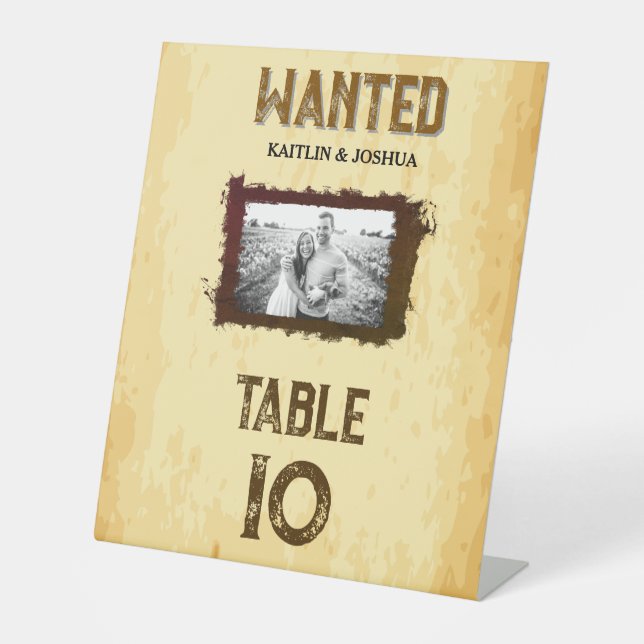 WANTED 🤠 Cowboy Wedding Table Numbers Pedestal Sign (Front)