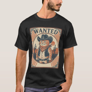 Wanted Cowboy Western Cat, Funny Vintage Cat, T-Shirt