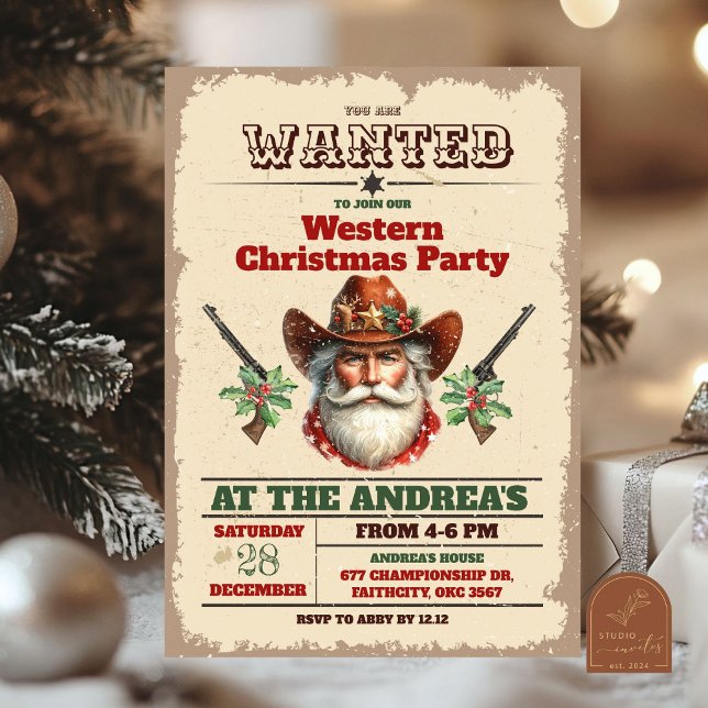 Wanted Cowboy Western Christmas Party Invitation (Creator Uploaded)