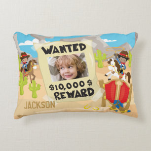 Wanted Cowboy with Photo and Name, Little Boy Decorative Cushion
