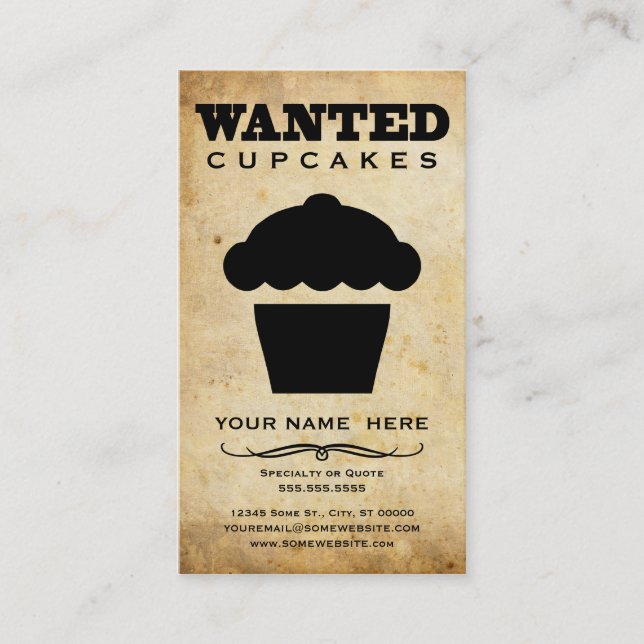 wanted : cupcakes business card (Front)